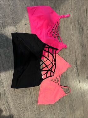 Seamless Strappy Bralette - Hot Pink & Black